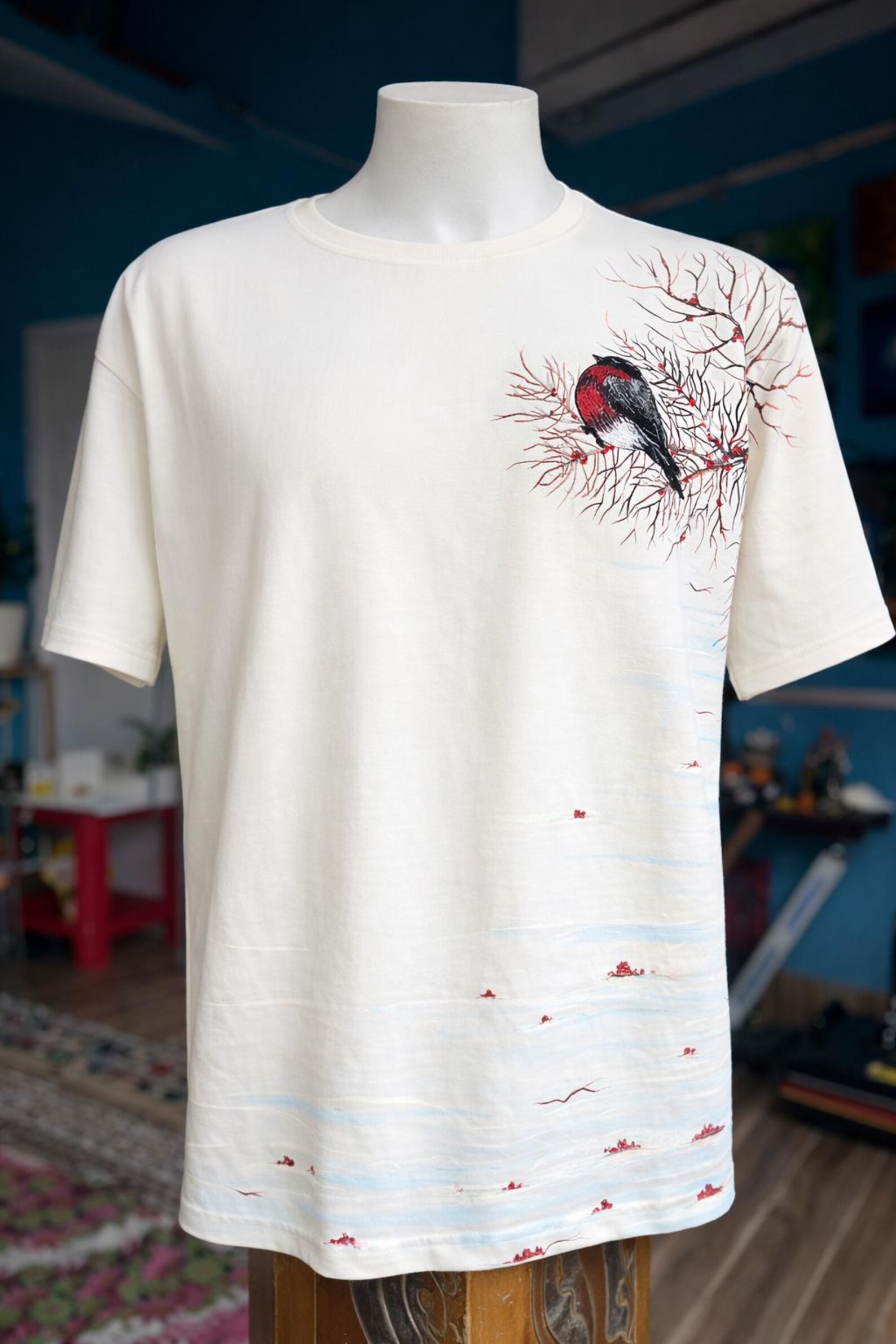Handcrafted With Hand-Painting & Machine Embroidered Designer T-Shirt, Indian Art